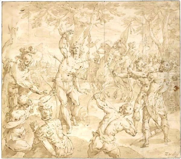 The Martyrdom Of St. Sebastian Oil Painting by Hendrick De Clerck