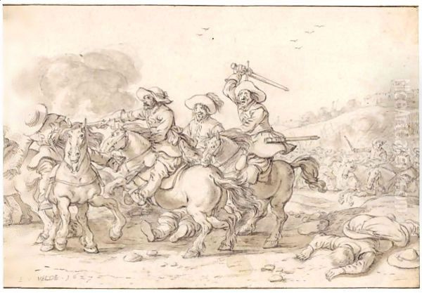 Cavalry Battle Oil Painting by Esaias Van De Velde