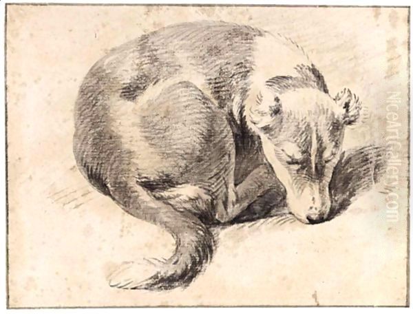 A Sleeping Dog Oil Painting by Pieter van Bloemen