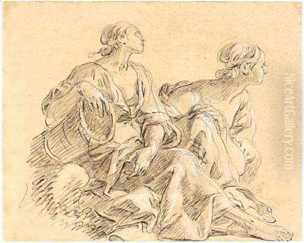 Study Of Two Seated Women, One With Her Arm Resting On A Basket Oil Painting by Joseph Parrocel