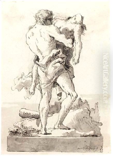 Hercules And Antaeus Oil Painting by Giovanni Domenico Tiepolo