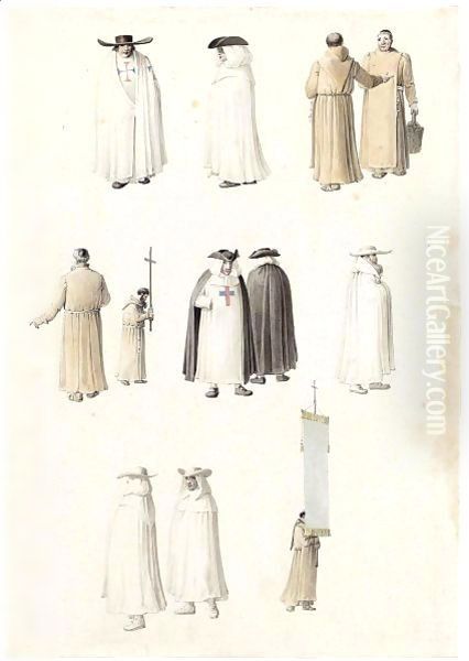 A Sheet Of Studies Of Monks And Clerics, Including Carthusians And Franciscans Oil Painting by Joseph Augustus Knip