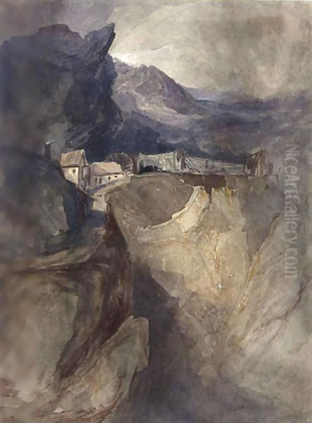 A Mountain Gorge, With Mine Buildings Oil Painting by Francois Louis Thomas Francia