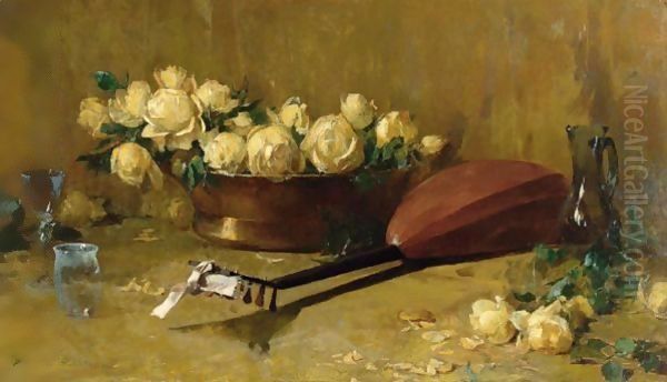 Still Life With Roses And Mandolin Oil Painting by Emil Carlsen