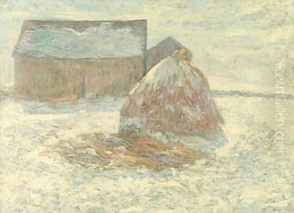 Hayrick Oil Painting by John Henry Twachtman