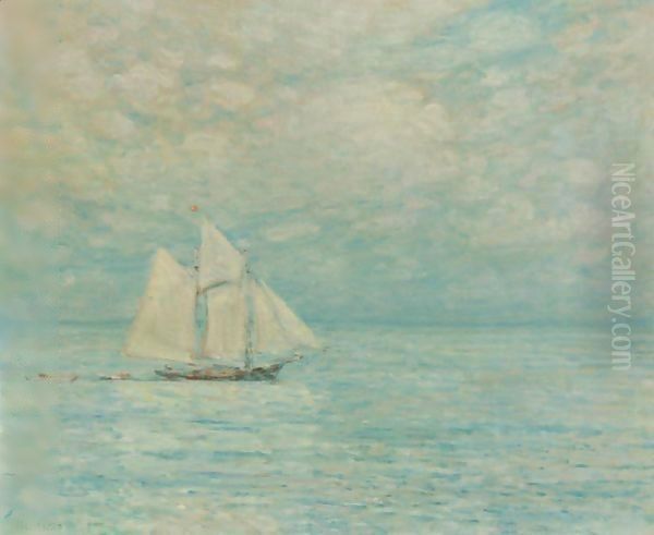 Sailing On Calm Seas, Gloucester Harbor Oil Painting by Frederick Childe Hassam