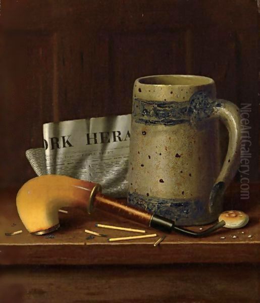 Still Life With Mug, Pipe And New York Herald (New York Herald, March 10, 1880) Oil Painting by William Michael Harnett