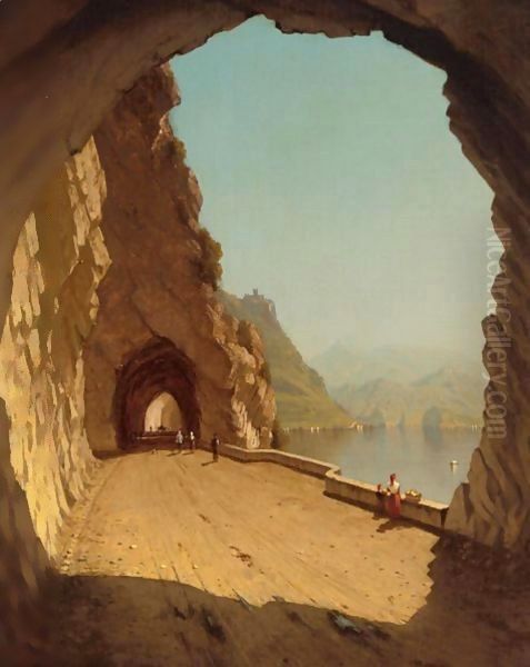 The Galleries Of The Stelvio, Lake Como Oil Painting by Sanford Robinson Gifford