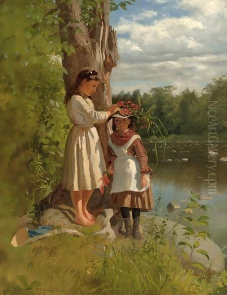 By The Stream Oil Painting by John George Brown