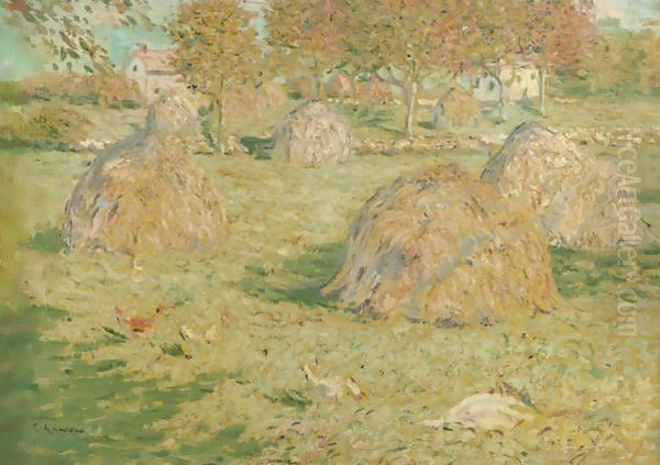 Haystacks On The Farm Oil Painting by Ernest Lawson