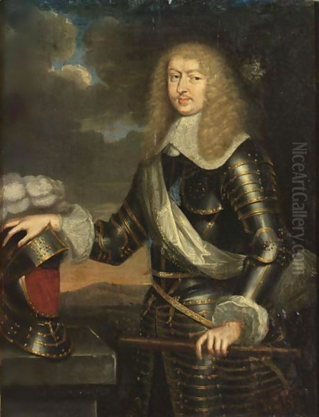 A Portrait Of Francois Emmanuel De Bonne De Crequy, Duke Of Lesdignieres, Marshall Of France (1624-1684), Standing Three-Quarter Length, Wearing Armour Oil Painting by Carle van Loo