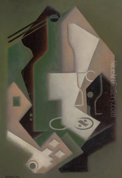 Bouteille, Pipe Et Cartes A Jouer Oil Painting by Juan Gris