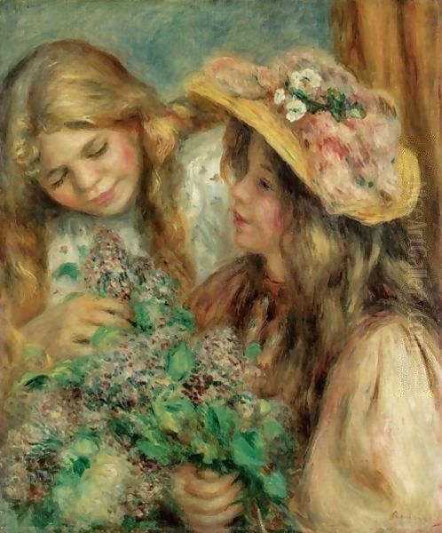 Jeunes Filles Aux Lilas Oil Painting by Pierre Auguste Renoir