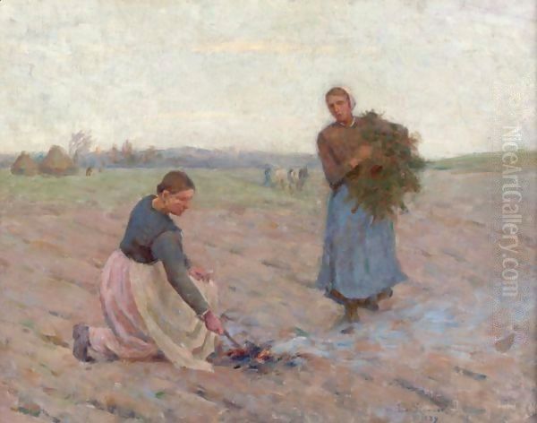 Les Bruleuses D'Herbes, Etaples Oil Painting by Henri Eugene Augustin Le Sidaner