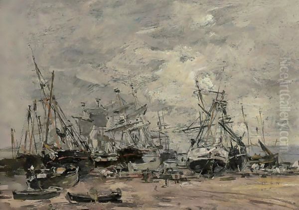 Portrieux, Le Port Maree Basse Oil Painting by Eugene Boudin