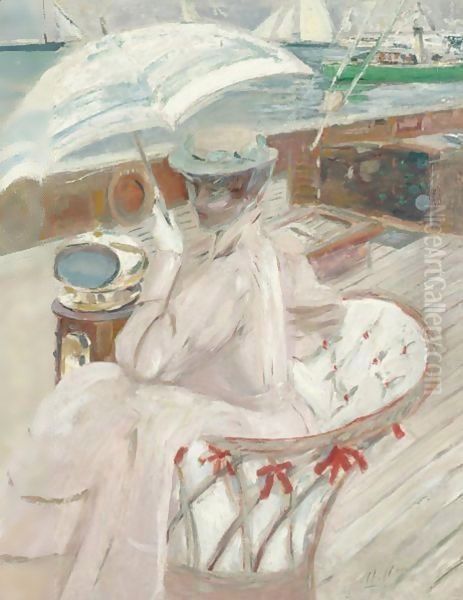 1859 - 1927madame Helleu Sur Son Yacht, L'Etoile Oil Painting by Paul Cesar Helleu