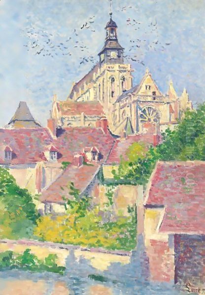 La Cathedrale De Gisors, Vue Du Fosse Aux Tanneurs Oil Painting by Maximilien Luce