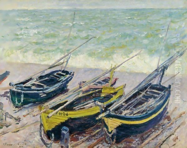 Bateaux Sur Le Galet Oil Painting by Claude Oscar Monet