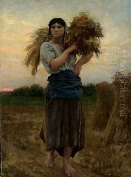 Dans Les Champs, Le Soir Oil Painting by Jules Breton