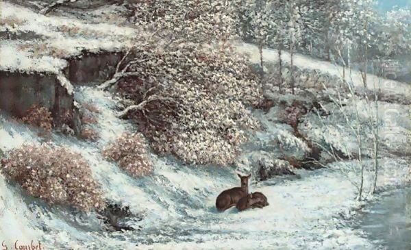 Biches Dans La Neige Oil Painting by Gustave Courbet