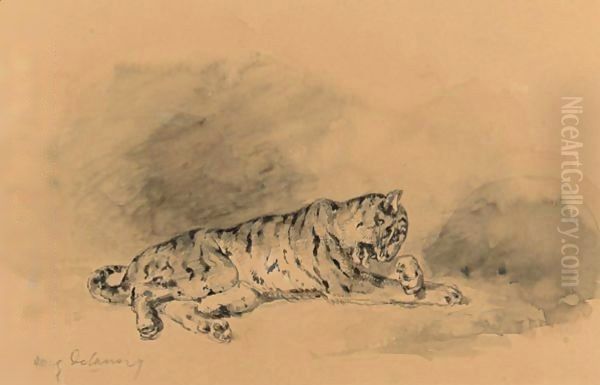 Study Of A Tiger Oil Painting by Eugene Delacroix