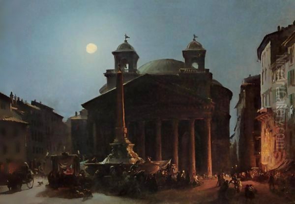 The Pantheon By Moonlight Oil Painting by Ippolito Caffi