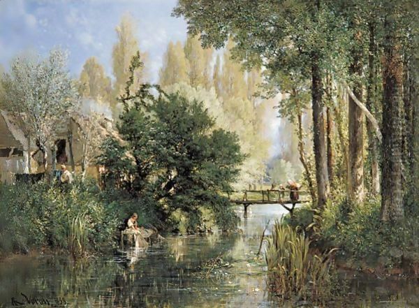 Lavandiere Au Bord De L'Eau Oil Painting by Alexandre Rene Veron