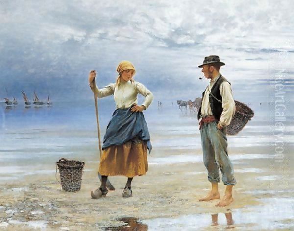 La Plage Oil Painting by August Wilhelm Nikolaus Hagborg