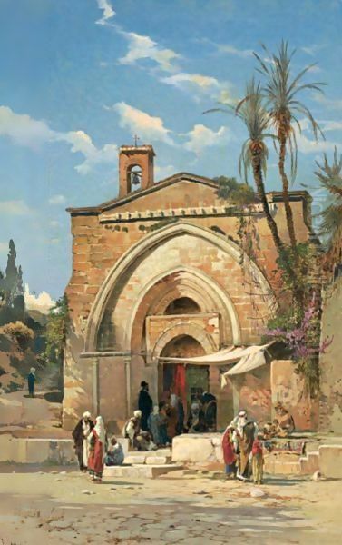 In The Courtyard Oil Painting by Hermann David Solomon Corrodi