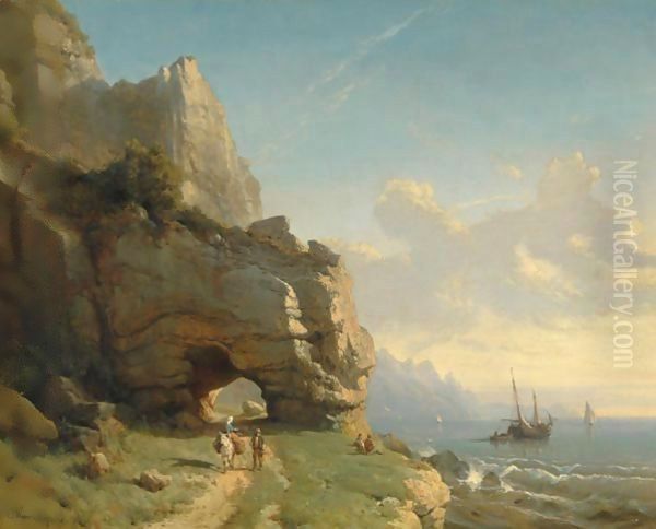 A Path Along The Mediterranean Coast Oil Painting by Carl Joseph Kuwasseg