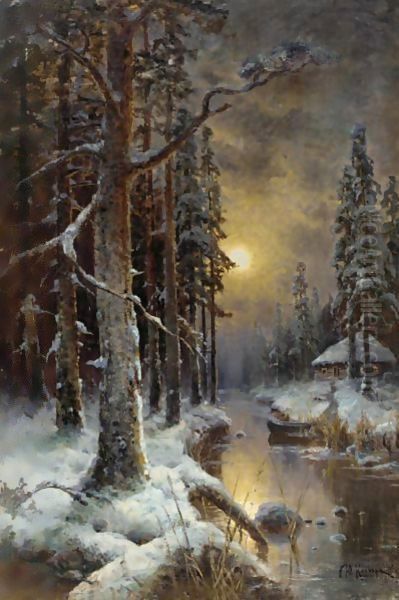 The Forest, Winter Oil Painting by Iulii Iul'evich (Julius) Klever