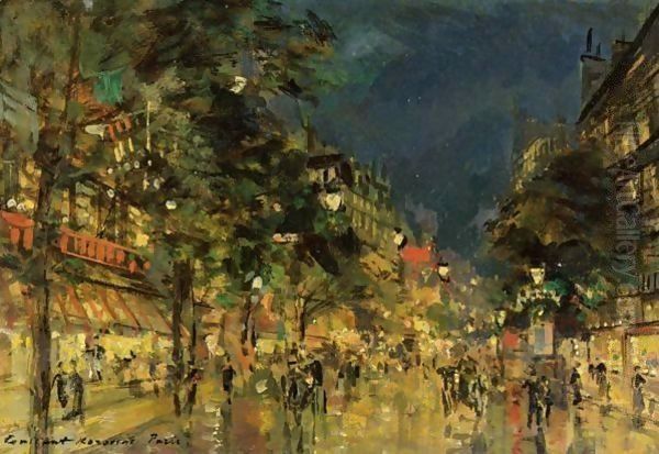 Paris At Night 3 Oil Painting by Konstantin Alexeievitch Korovin