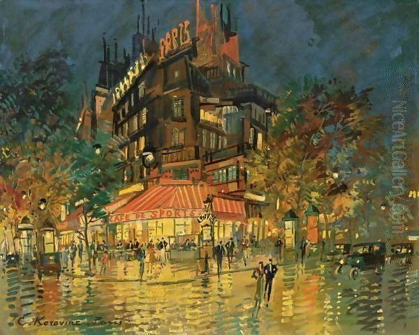 Cafe Des Sports, Paris Oil Painting by Konstantin Alexeievitch Korovin