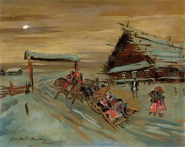 Racing Troika 2 Oil Painting by Konstantin Alexeievitch Korovin