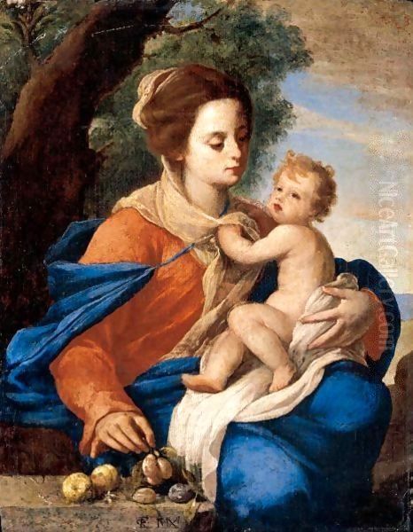 The Madonna And Child In A Landscape Oil Painting by Massimo Stanzione