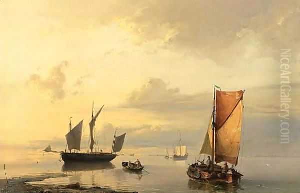 Shipping In A Calm 3 Oil Painting by Johannes Hermann Barend Koekkoek