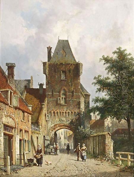 A View Of The Dijkpoort, Hattem Oil Painting by Adrianus Eversen