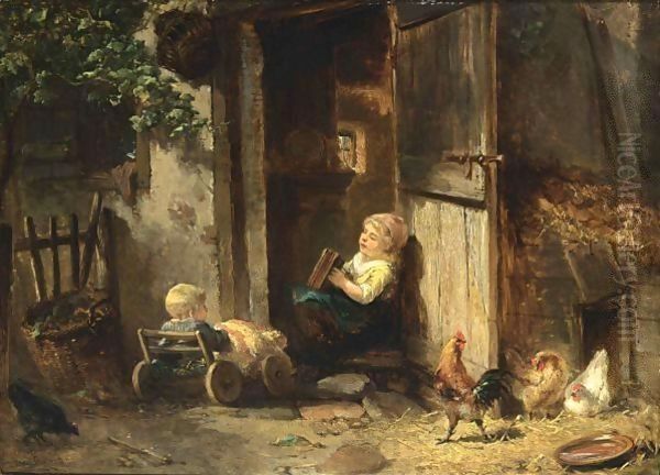 Taking Care Of Baby Brother Oil Painting by Jan Mari Henri Ten Kate