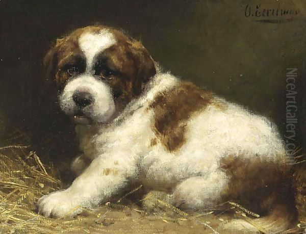 A Saint Bernard Puppy 2 Oil Painting by Otto Eerelman