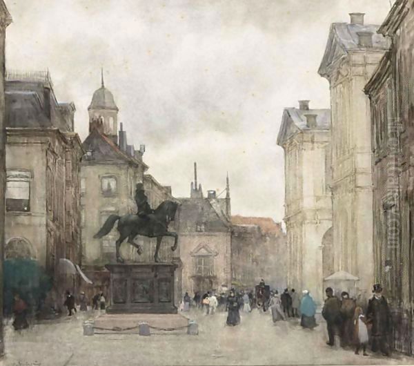 Figures On The Noordeinde, The Hague 2 Oil Painting by Floris Arntzenius