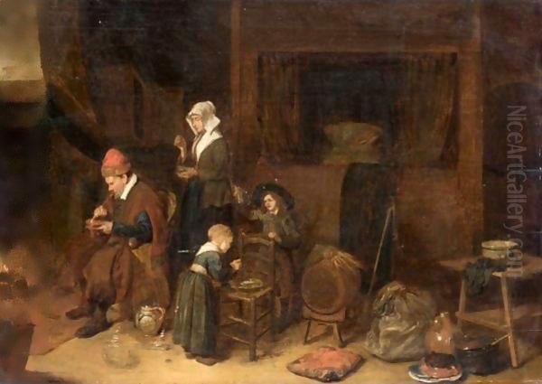 Family Scene By The Hearthside Oil Painting by Quiringh Gerritsz. van Brekelenkam