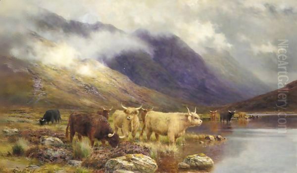 In Glencoe - The Hills Grow Dark On Purple Peaks, A Deeper Shade Descending. Oil Painting by Louis Bosworth Hurt