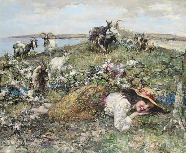 The Little Goat Herd Oil Painting by Edward Atkinson Hornel