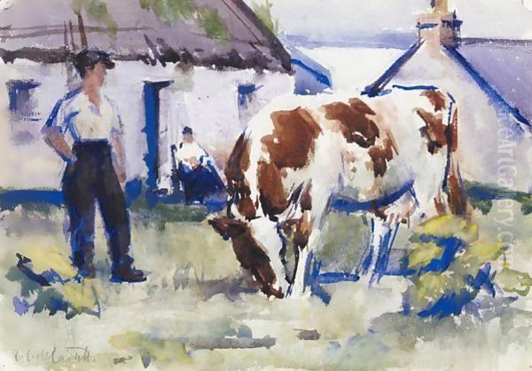 The Brown And White Cow, Iona Oil Painting by Francis Campbell Boileau Cadell