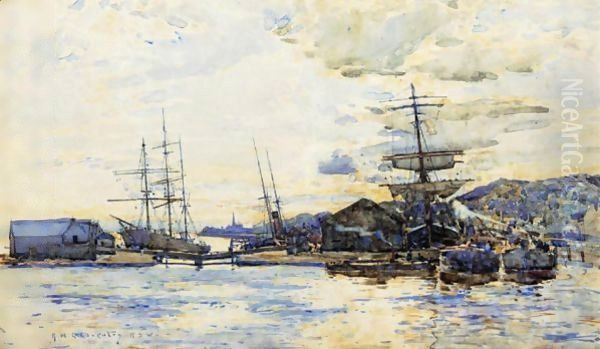 Sailing Vessels In Harbour Oil Painting by Robert McGowan Coventry