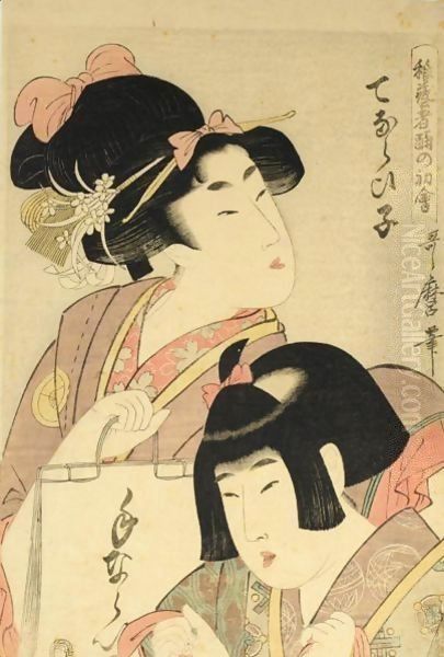 From The Series Chigo Geisha Odori No Hatsukai (The First Dance Of The Young Geisha) Oil Painting by Kitagawa Utamaro