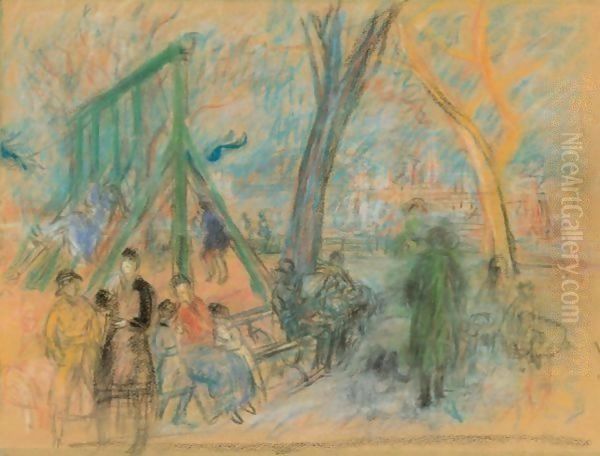 Park At Gracie Square Oil Painting by William Glackens