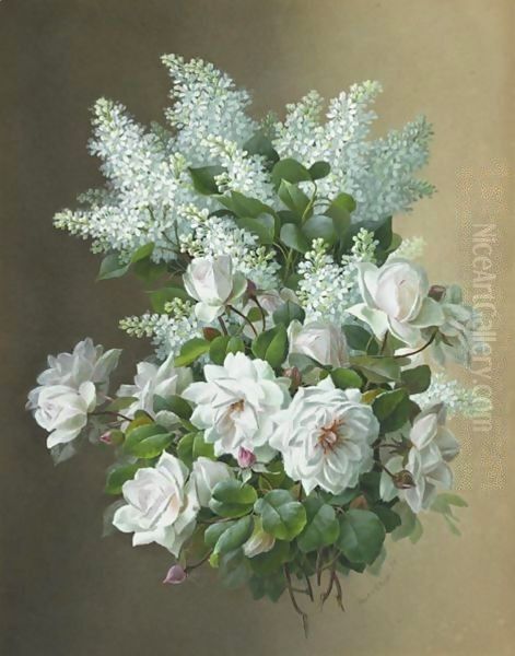 Lilacs And Roses Oil Painting by Raoul Maucherat de Longpre