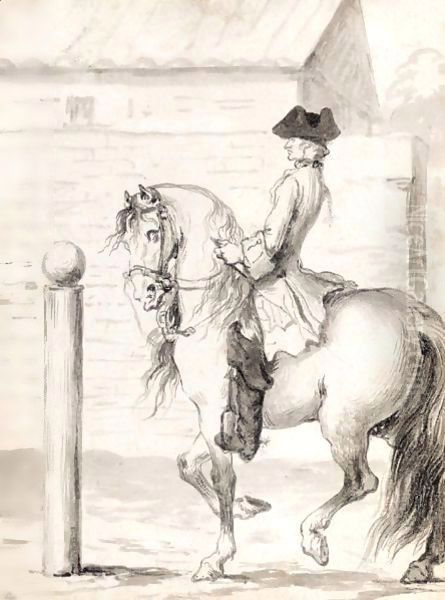 A Gentleman On A Horse By A Training Post Oil Painting by John Vanderbank