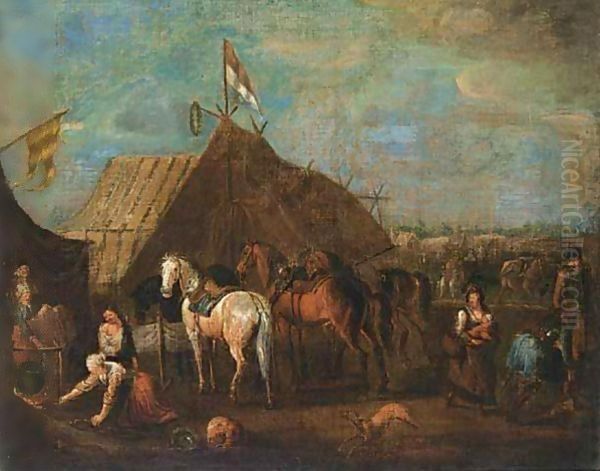 Military Encampment Oil Painting by Pieter van Bloemen